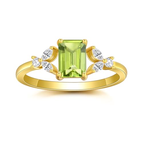 1CT Emerald Cut Gemstone Rings for Women 10K 14K 18K Gold Gemstone and Moissanite Ring Promise Engagement Wedding Anniversary Ring for Her Size 4-15