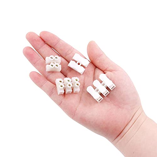 Image of 2 Way + 3 Way Quick Push Type Lock Electric Wire Connectors & Terminal Strip Screw Barrier Block, Insulated Electrical Wire Connector, 20 Pcs Each, Pack of 80 (White)