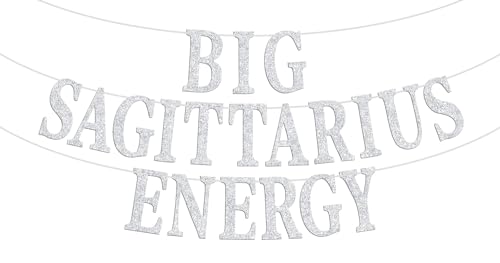 Big Sagittarius Energy Banner, Sagittarius Season, November December Birthday Sign - 12 Constellation Theme Birthday Party Decorations Supplies, Silver Glitter