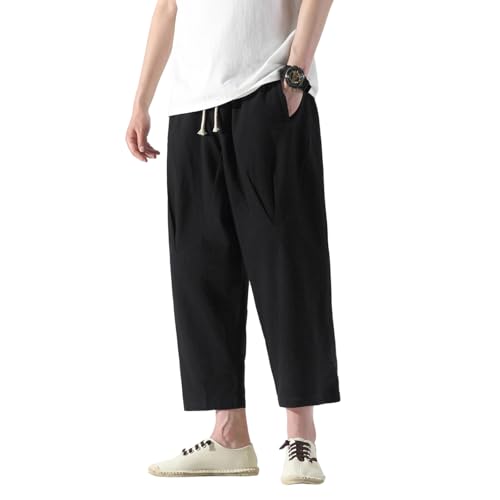 Pantalon court décontracté hommes coupe ample taille élastique à cordon