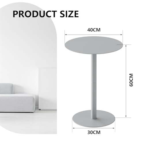 Yumyolk Runder Beistelltisch, Metall Modern 2 Ebenen Kaffeetisch Couchtisch Sofatisch Nachttisch Betttisch für Wohnzimmer Schlafzimmer Balkon Terrasse, 40x40x60cm, Grau – Bild 3