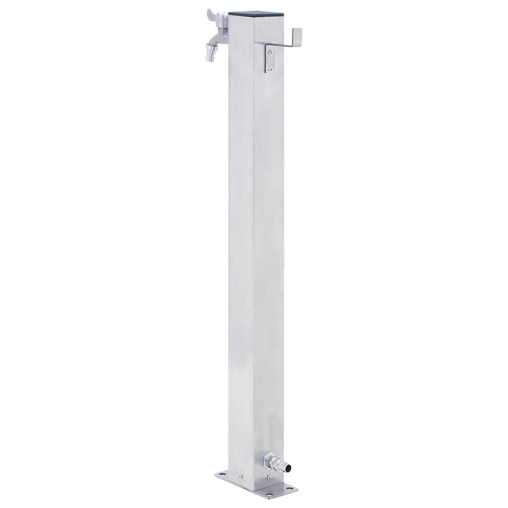 Wasserzapfsaeule Edelstahl 100 cm Quadratisch | Mit Haken fuer Schlauch, stabiler Sockel, korrosionsbestaendig, fuer Gartenbewaesserung