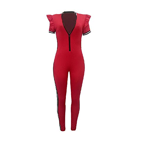 nobrand Salopette estive Pantaloni da Donna a Maniche Corte Pantaloni Lunghi Cerniera Frontale Aderente Abbigliamento da Lavoro Sexy Tute da Ufficio per Donna