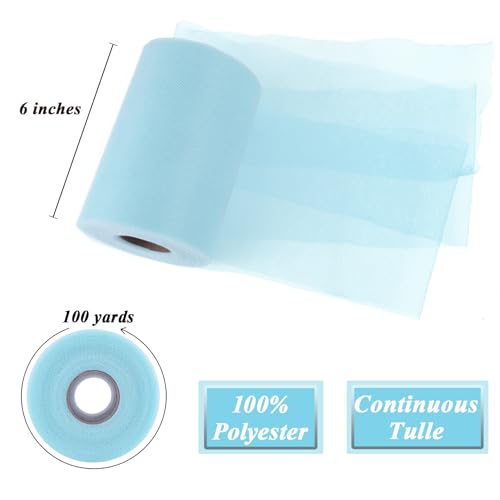 Image of Soft Blue Tulle Fabric Roll 6 Inch x 100 Yards Tulle Ribbon