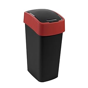 Curver afvalemmer Flip Bin 50l in zwart/rood, plastic, 35 x 25 x 10 cm