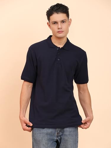 Image of Men's 100% Cotton Polo T-Shirt - Solid Plain Short Sleeve Tee with Classic Collar for Everyday Casual & Smart Wear