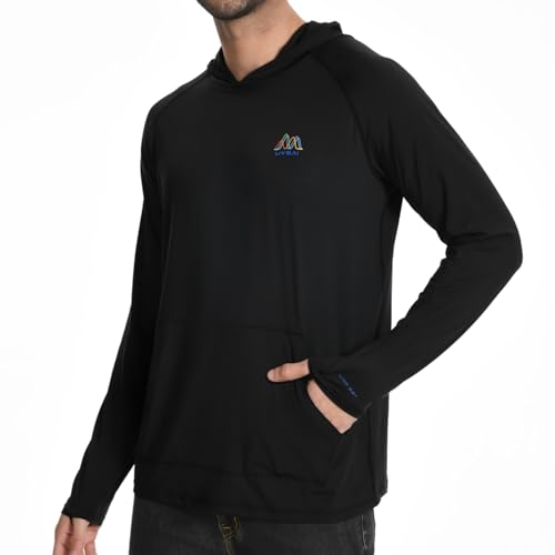 Image of Men's UPF 50+ Hoodie Shirt Long Sleeve Permanent UV Sun Protection Vented Tee Performance for Outdoor Hiking Fishing