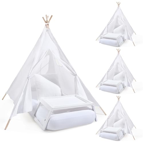 Wesnoy 4 Sets Teepee Tent with Inflatable Airbed, Bed Tray Table, Fitted Sheet and Pillow Insert Play Tent for Indoor Outdoor Slumber Sleepover Party by Wesnoy - Used condition - US$95.12