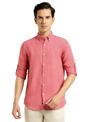 Image of Thomas Scott Men's | Solid | Textured Fabric | Full Sleeve | Slim Fit | Polyester-Blend | Spread Collar | Casual Shirt