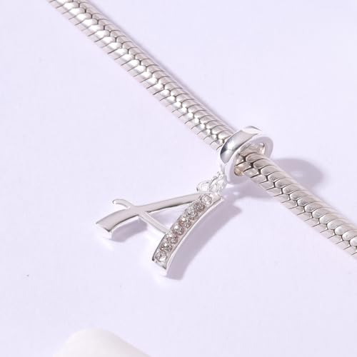 925 Sterling Silver Initial Charms fit Pandora Charms Bracelets Alphabet A-Z Crystal Charm Letter Beads for Women Christmas Mother's Day Valentines Birthday Gift4