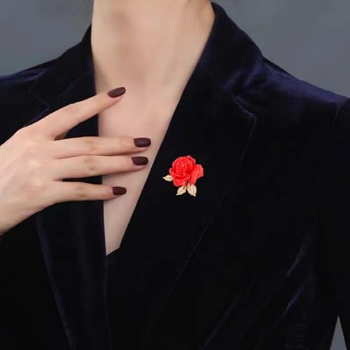 Rose Brooch Pins Rhinestone Lapel Red Flowers Brooches for Women Girls Fashion Jewelry Gift3