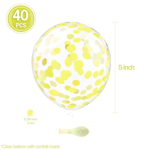 Image of Yellow Confetti Balloons, 40 Pcs 5 Inch Clear Balloons with Confetti Inside for Birthday Party Graduation Engagement Cake Topper Decor Bridal Shower Baby Shower Decoration Supplies -Paper Confetti