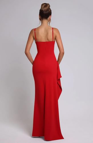 Image of Memoriesea Women's Sexy Plunge Neckline Bodycon Ruched High Slit Party Maxi Dress