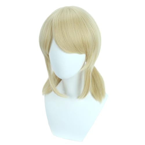 Image of Blonde Wig with Bangs Blonde Short Wig with Two Pigtails Blonde Straight Wigs for Women Cosplay Synthetic Wigs with Wig Cap
