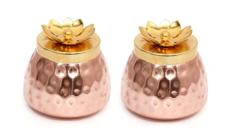 Image of SOLINO Hammered Copper Plated Dry Fruit Pot Shape Jars with Lid, Return Gifts for Baby Shower, Serving Bowls /Container for parties (2)