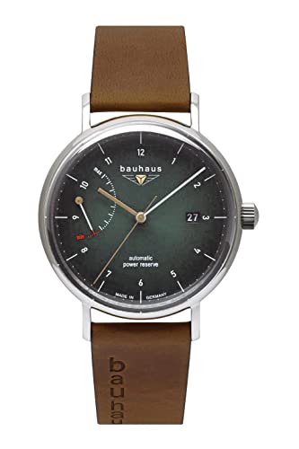 Bauhaus Men's Automatic Watch 2160 with Power Reserve Indicator and Leather Strap, Dark Green, One Size, Strap.