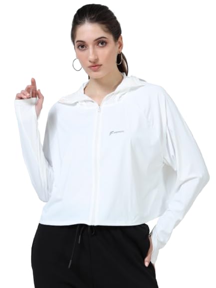 Image of FabSports Women's Croptop UV Protection Sun Screen Jacket, Full Zip Sun Protection Clothing, Lightweight with UPF 50+ Protection for Outdoors, with Pockets, Sun Protective Clothing for Women