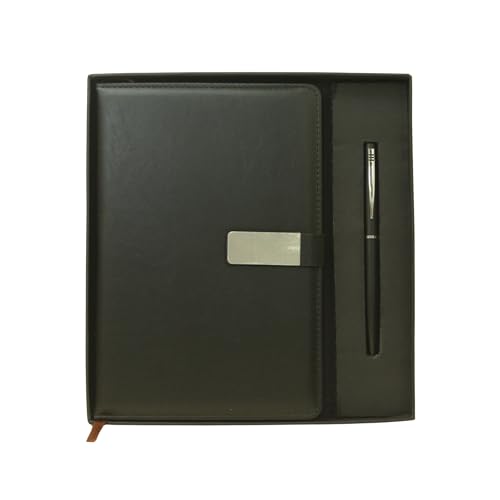 Image of Diary & Pen Gift Set with Magnetic Closure, Vegan Leather Notebook with Classic Ball Pen, 192 Pages 80 GSM Ivory Paper for Office Corporate Gift (Black)