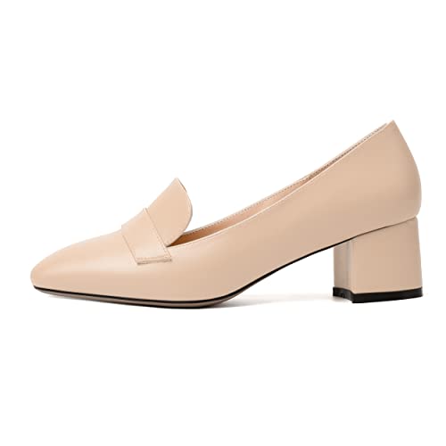 Image of MODENCOCO Womens Square Toe Slip On Comfortable Casual Matte Work Chunky Low Heel Loafers Shoes 2 Inch