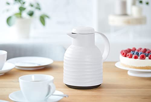 Emsa N40115 Samba Wave Isolierkanne | 1,0 Liter | Quick-Press Kunststoff | Glas-Isolierkolben | Kaffeekanne: 12h heiß/24h kalt | 100 % dicht | weiß