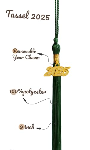 Image of Graduation Single Color Tassel with Date Drop 2025(Green Tassel,Gold Charm)
