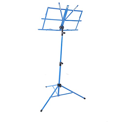 Small Music Stand Metal Portable Small Music Stand, Home Music Stand Shelf Easy Assemble Fold Adjustable Rack for Family Use (Blue)