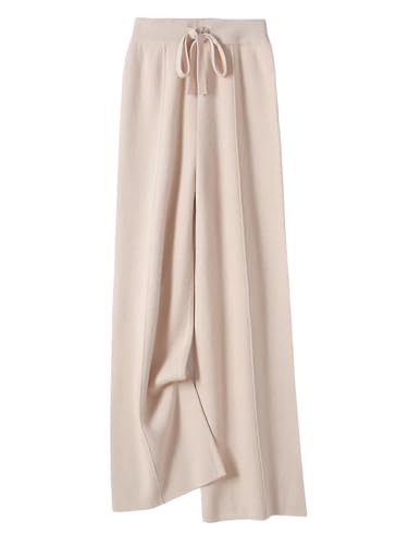 Pantaloni da donna in lana lavorata a maglia, a gamba larga, in morbido cashmere caldo, Beige, M