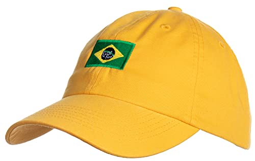 Ann Arbor T-shirt Co. Brazilian Flag Hat - Country of Brazil Pride Brasil Low Profile Baseball Dad Hat for Men Women - (Yellow)