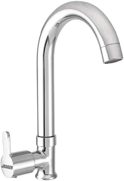JAGGER Brass Table/Deck-Mounted Swan Neck Taps for Bathroom Wash Basin with Foam Flow, Washbasin Tap with Wall Flange and Teflon Tape (Mark)