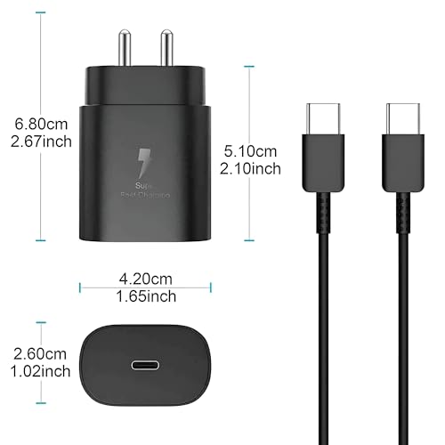 Image of Original Samsung 25W Type-C Charger Set with 3ft C to C Cable Compatible with Samsung Galaxy S23 Fe /S21fe /A55 /M55 /F55 /M15 /F15 /A15 /M14 /A14 /M34, 25watt USB C PD 3.0 Super Fast Charging Adaptor, Black