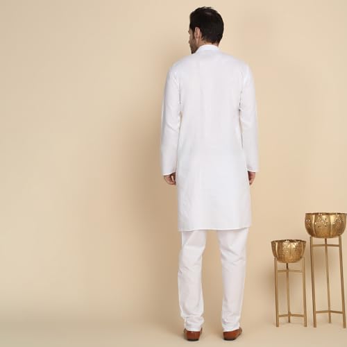 Image of KRAFT INDIA Men's Cotton Solid Kurta With Drawstring Pyjama Set