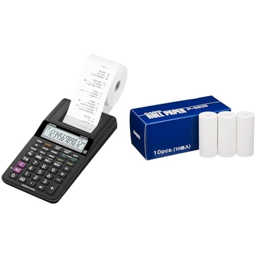 CASIO Druckender Tischrechner HR-8RCE, 12-stellig, Wiederholungsdruck, Cost/Sell/Margin & P-5825-E Papier Rechenmaschine innenliegende Papierrolle geeignet HR-8TEC und HR-8RCE druckenden Rechner