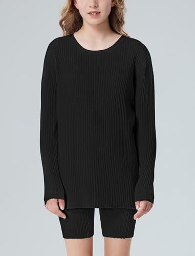 EXARUS Girls Sweaters Knit Ribbed Long Sleeve Pullover Casual for Kids 6-12Y3