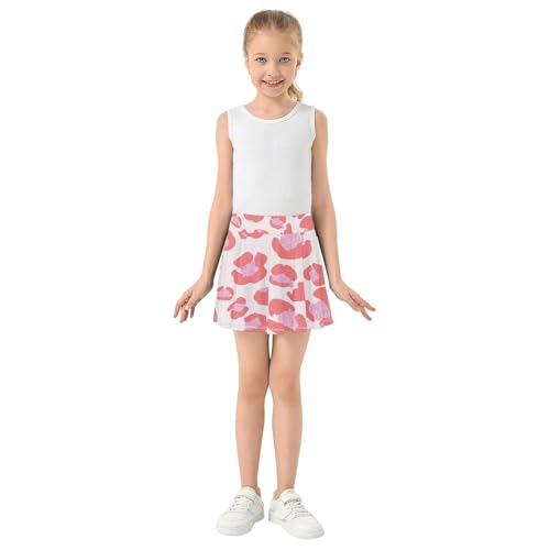 Joisal Athletic Shorts for Girls Skorts Tennis Skirts Toddler 2 in 1 Girl Skort Coral Pink Leopard Spots White 3t3