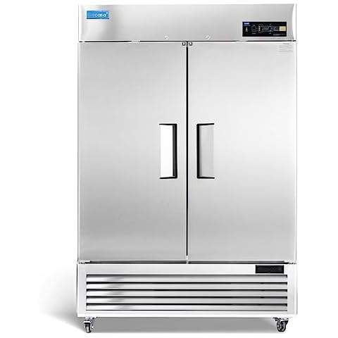 ICECASA 54" W Commercial Refrigerator Reach-in 49 Cu.ft 2 Solid Door Stainless Steel Commercial Refrigerator Fan Cooling for Restuarant, Bar, Shop, etc Cover