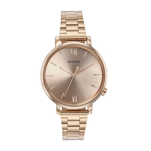 Image of Sonata Elegent Essentials Quartz Analog Rose Gold Dial Stainless Steel Strap Watch for Women