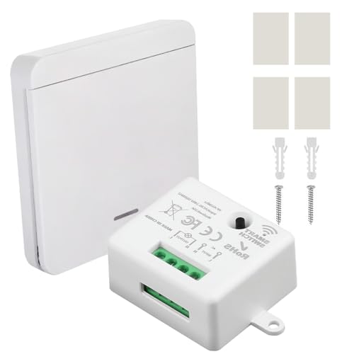 Interruptor de Luz Inalámbrico Kit, Interruptor Inalambrico con Receptor 433MHZ 220V, Wireless Light Switch Sin Cableado para Lámpara, Hasta 50 m de Alcance Batería no Incluida