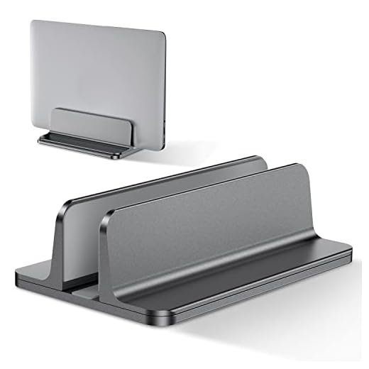 Bewahly Vertical Laptop Stand[Adjustable Size],Aluminum Adjustable Laptop Holder, Saving Space, Suitable for MacBook Pro/Air, iPad, Samsung, Huawei, Surface, Dell, HP, Lenovo and Others (Gray)