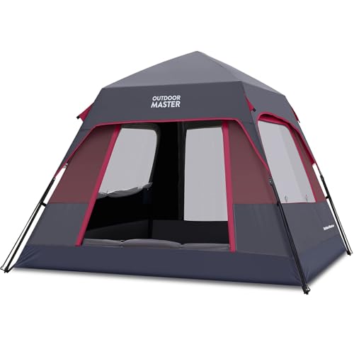 Image of OutdoorMaster Updated Camping Tents, 4 /6 Person Camping Tent with Blackout Shelter Technology, Easy Setup in 60 Seconds, Weatherproof Pop Up Tent with Top Rainfly, Instant Cabin Tent