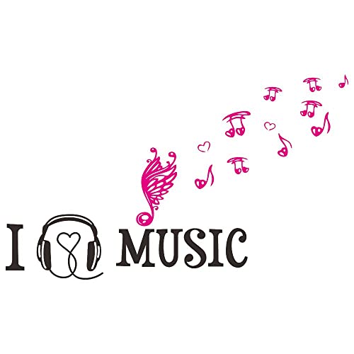 Anfrjji Music Wall Sticker - Pvc Removable Decal With Creative Flying Musical Notes And Headphones, Perfect For Nursery And Kids' Room Decor - Effect 44X26 Inch Jwh183 (Black Headphones + Blush Notes) #TOP1