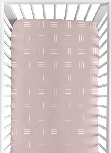 Image of Sweet Jojo Designs Mauve and White Boho Mudcloth Girl Fitted Crib Sheet Baby or Toddler Bed Nursery - Pink Dusty Rose Bohemian Woodland Tribal Southwest Mud Cloth Hatch Triple Line