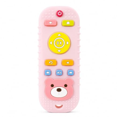 Image of CHICAGOZONE Premium Baby Silicone Teether Ring Toy - BPA Free Soft Teething Toy for Infants, Multi-Texture Sensory Chew Toy, Easy Grip Teether for Babies 3-12 Months, Cute Animal Design (Multicolor) (LIGHT PINK PANDA REMOTE MINI)