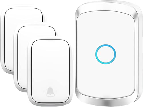 ワイヤレスチャイム、玄関チャイム、 防水ドアベルボタンとプラグインレシーバー1個、最大490フィートの範囲で動作、バッテリー不要