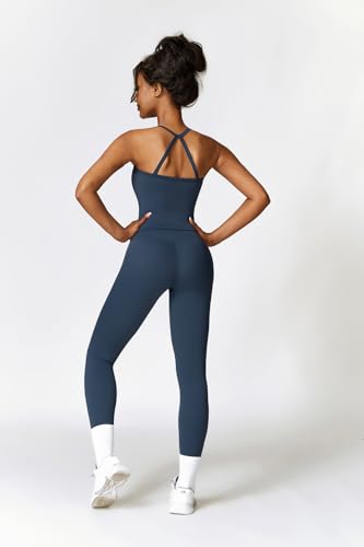 Womens Workout Sets Two Piece Cross Back Tank Top Matching High Waist Leggings Sets Gym Outfits Work Out Clothes2