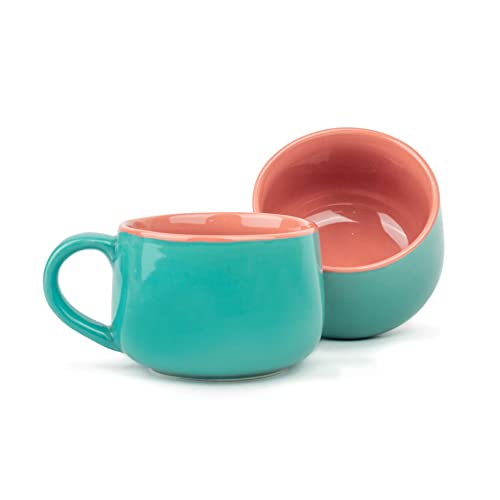 Image of Shay Ceramic Medium Cup Set of 2, Sea Green & Pink, 320ml (12 oz) for Coffee & Tea | Glossy Finish Premium Stoneware