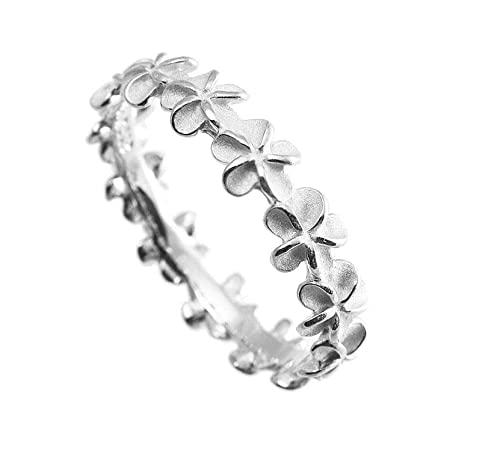 Aloha Jewelry Company 925 Sterling Silver Plumeria Flower Eternity Wedding Engagement Band Stackable Promise Ring, Nickel Free Hypoallergenic for Sensitive Skin, with Gift Box