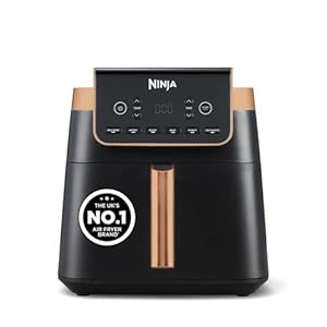 Ninja Air Fryer MAX PRO, 6.2L, Uses No Oil, Large Square Single Drawer, Roast, Bake, Air Fry, Family Size, Non-Stick, Dishwasher Safe Basket & Crisper Plate, Silicone Tongs, Black & Copper, AF180UKCP