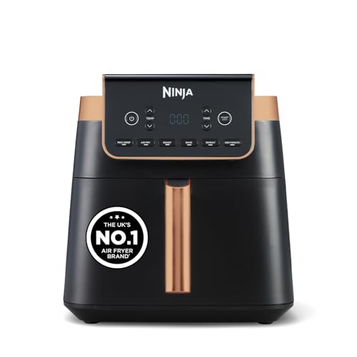 Ninja Air Fryer MAX PRO, 6.2L, Uses No Oil, Large Square Single Drawer, Roast, Bake, Air Fry, Family Size, Non-Stick, Dishwasher Safe Basket & Crisper Plate, Silicone Tongs, Black & Copper, AF180UKCP
