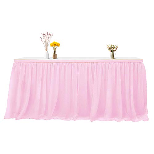 Tulle Pink Table Skirt 9Ft Romantic Tutu Fluffy Table Skirt for Wedding Ba