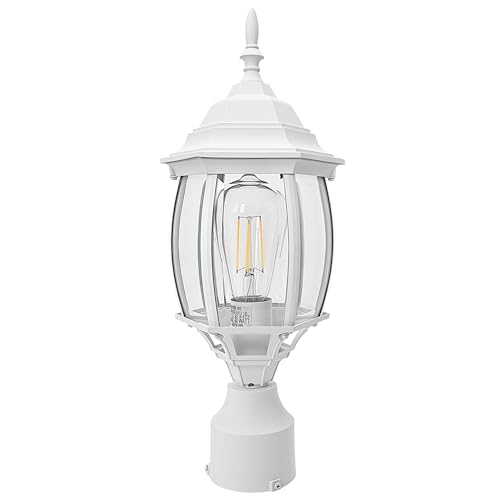 Image of 17 inch White Outdoor Post Light Fixture, Pole Mount Outside Light for Garden Entrance Driveway White Pillar Lantern 17 Inch Pier Mount Outdoor Lamp Post for Front Yard